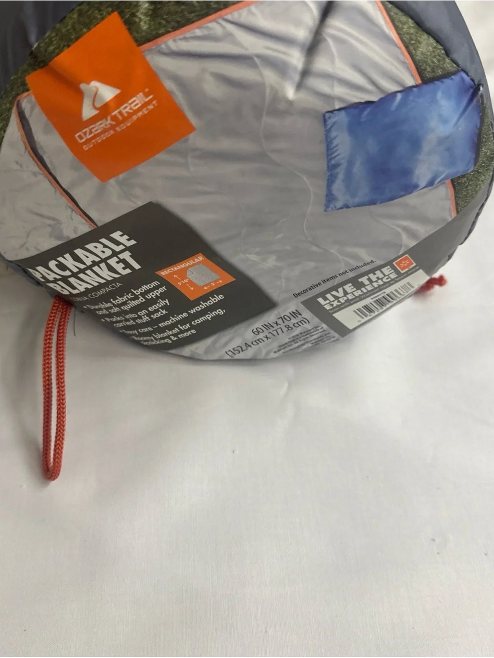Ozark Trail Gray Outdoor Packable Blanket with Blue Accent 60x70 inches